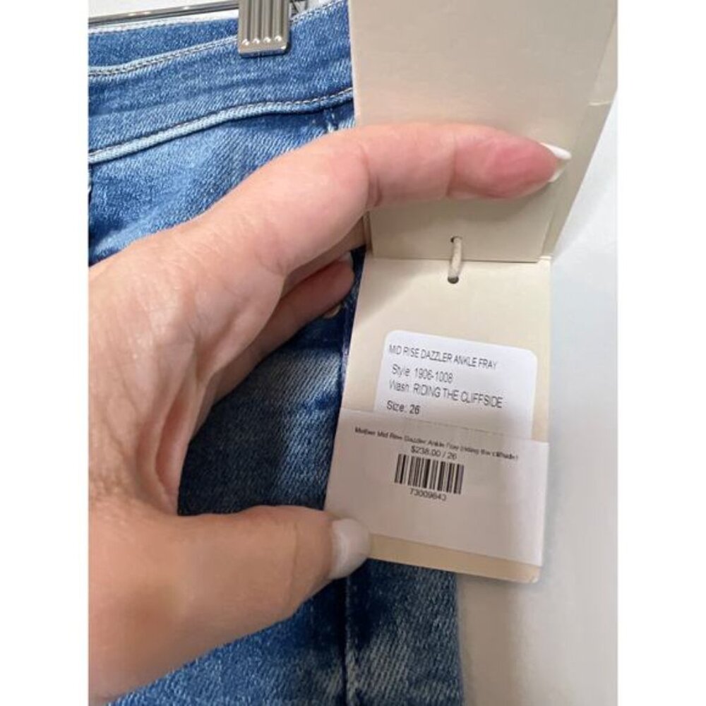 NWT Mother Mid Rise Dazzler Ankle Fray Riding The Cliff Side Jeans Blue Size: 26 - Picture 5 of 10